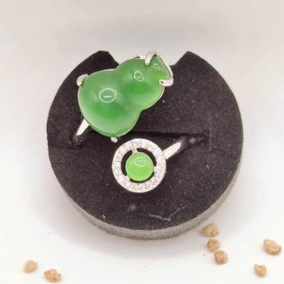 s925銀古風平安葫蘆防小人翡翠玉戒指
