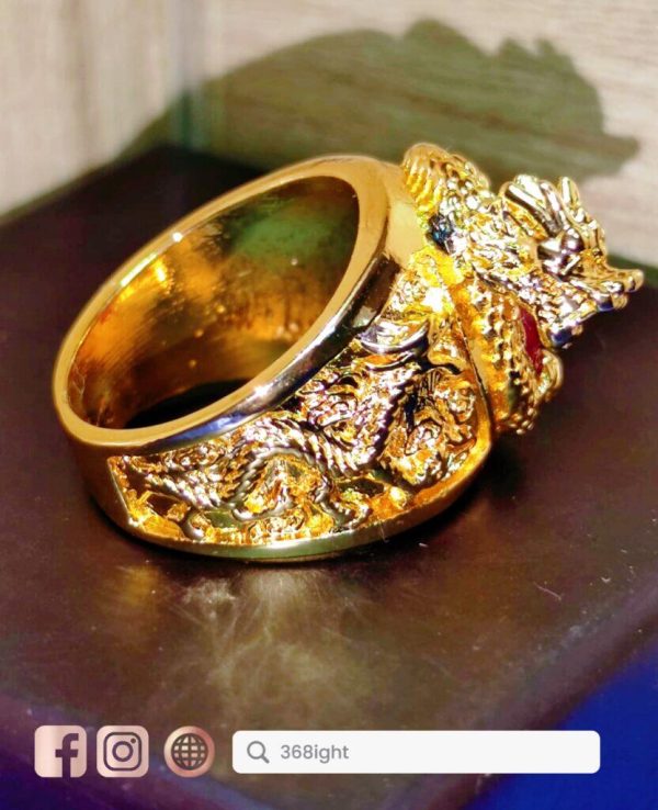 歐美3D立體雕刻金龍紅鋯石戒指 - Image 7