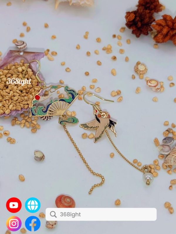 中國古風仙鶴花朵長耳環earrings - Image 6