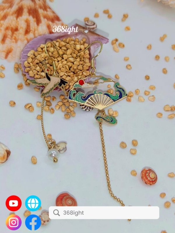 中國古風仙鶴花朵長耳環earrings - Image 5