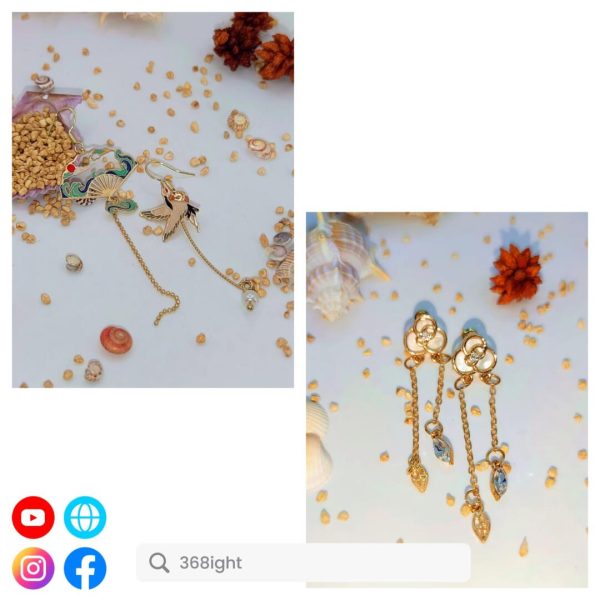 中國古風仙鶴花朵長耳環earrings