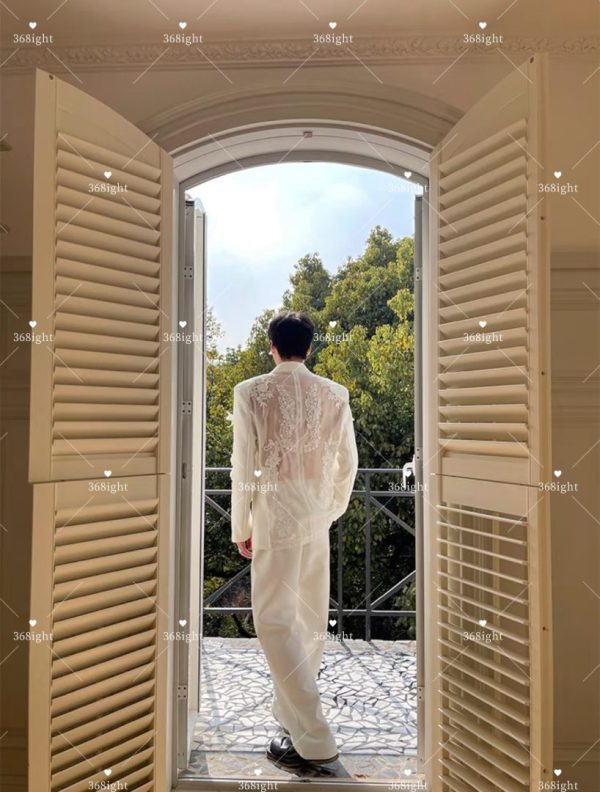 性感透視蕾絲拼接西裝Sexy see-through lace patchwork suit - Image 4