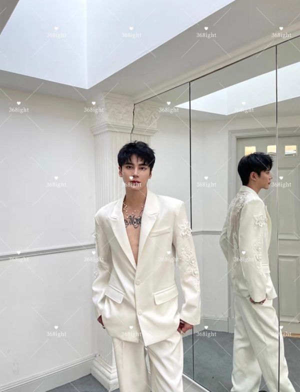 性感透視蕾絲拼接西裝Sexy see-through lace patchwork suit - Image 6