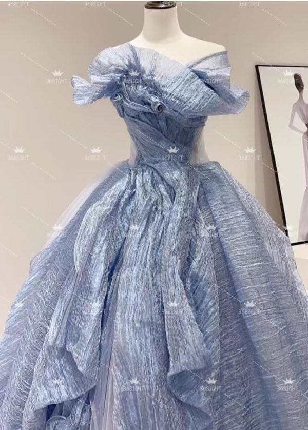 法式抹胸齊地藍色晚禮服French tube top floor-length blue evening dress - Image 5