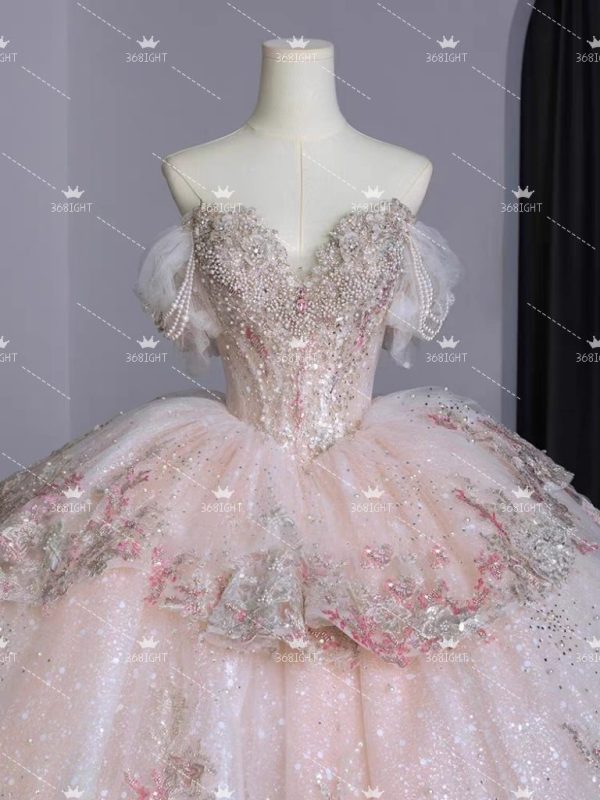 浪漫唯美粉色重工婚紗晚禮服/齊地/拖尾Romantic and beautiful pink heavy industry wedding evening dress/floor length/tail - Image 6