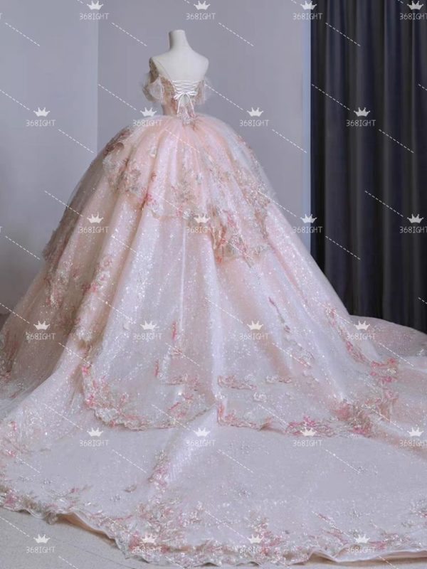浪漫唯美粉色重工婚紗晚禮服/齊地/拖尾Romantic and beautiful pink heavy industry wedding evening dress/floor length/tail - Image 5