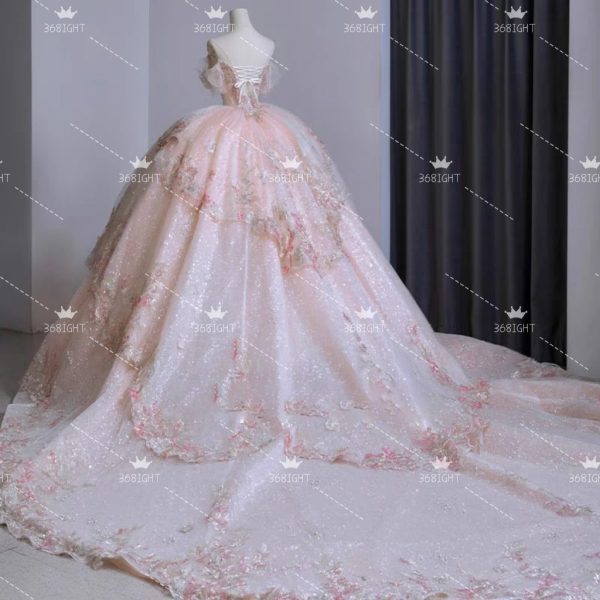 浪漫唯美粉色重工婚紗晚禮服/齊地/拖尾Romantic and beautiful pink heavy industry wedding evening dress/floor length/tail - Image 3