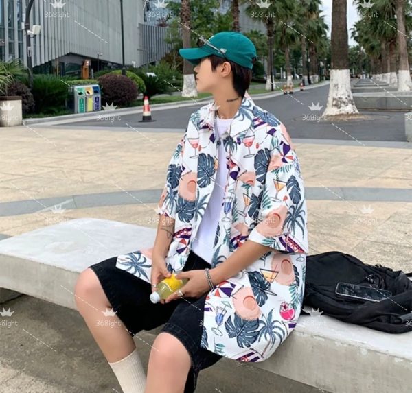 印花貓咪/草帽對開襯衫Printed cat/straw hat folio shirt - Image 3