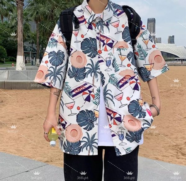 印花貓咪/草帽對開襯衫Printed cat/straw hat folio shirt - Image 4