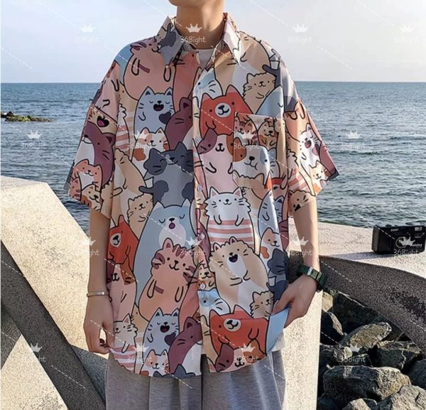 印花貓咪/草帽對開襯衫Printed cat/straw hat folio shirt - Image 5