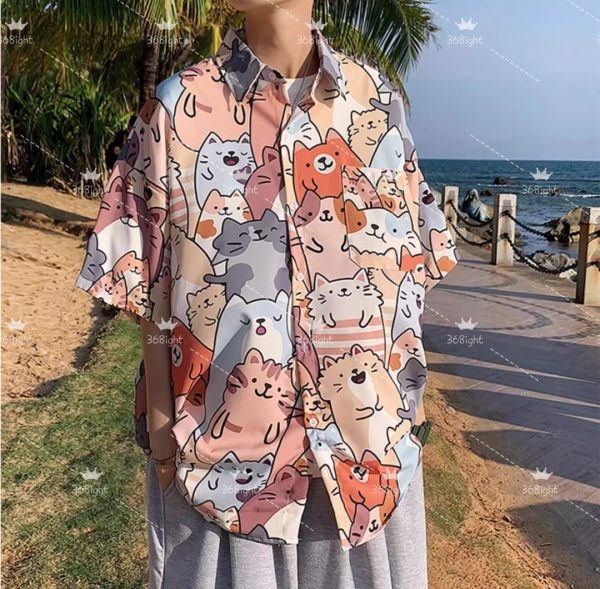 印花貓咪/草帽對開襯衫Printed cat/straw hat folio shirt - Image 7