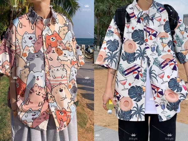印花貓咪/草帽對開襯衫Printed cat/straw hat folio shirt