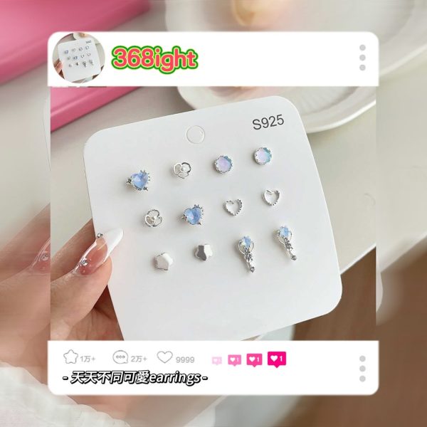 全套六對純銀可愛天天耳環 - Image 2