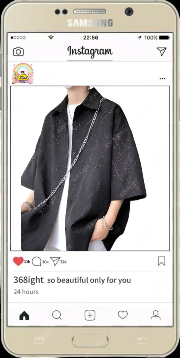 英倫風冰絲短袖夏季痞帥襯衫 - Image 2