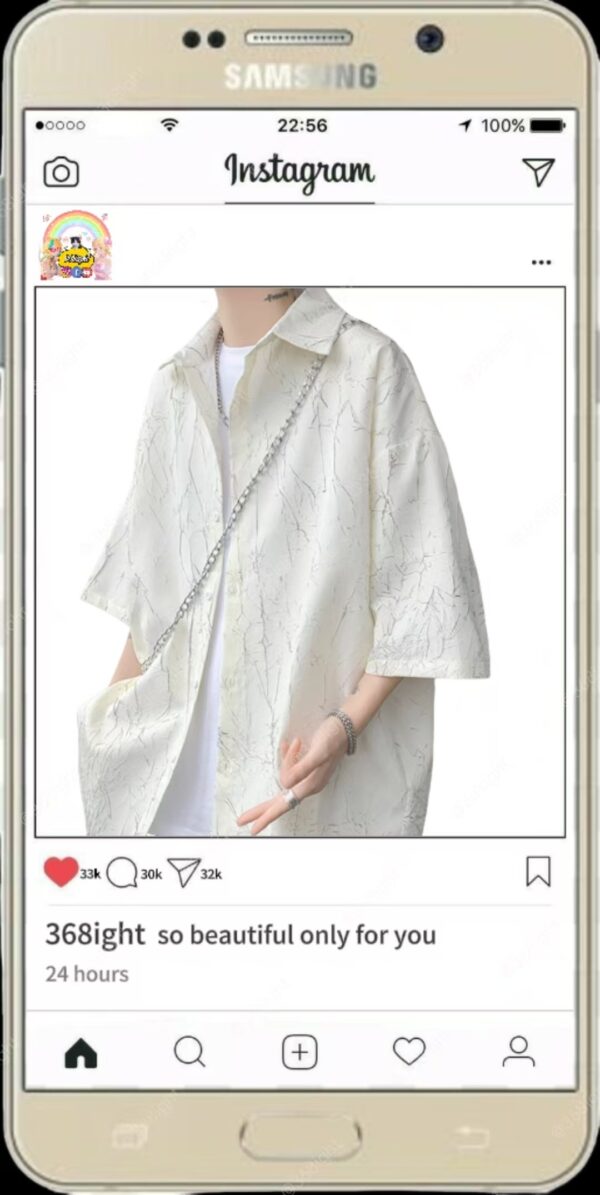 英倫風冰絲短袖夏季痞帥襯衫 - Image 3