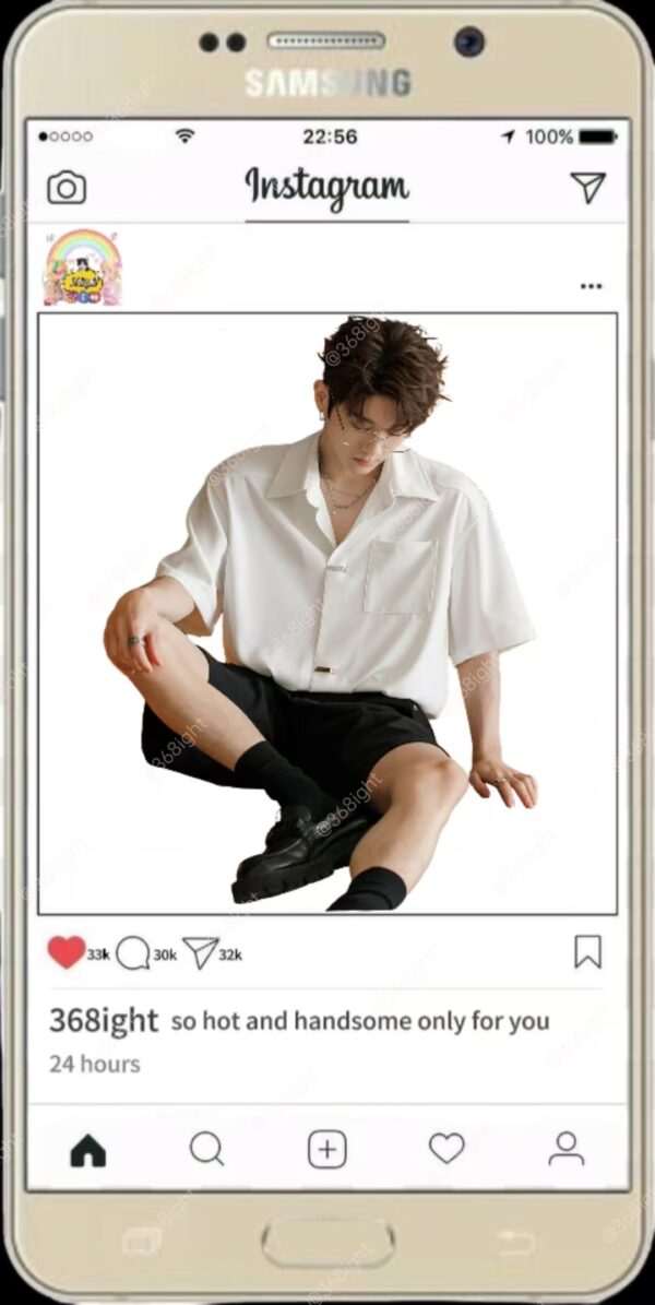 潮男短劇明星型男七分袖上衣 - Image 2