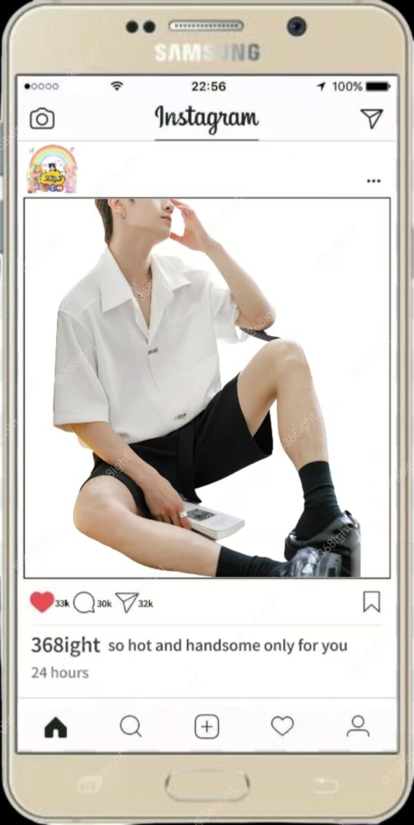 潮男短劇明星型男七分袖上衣 - Image 3