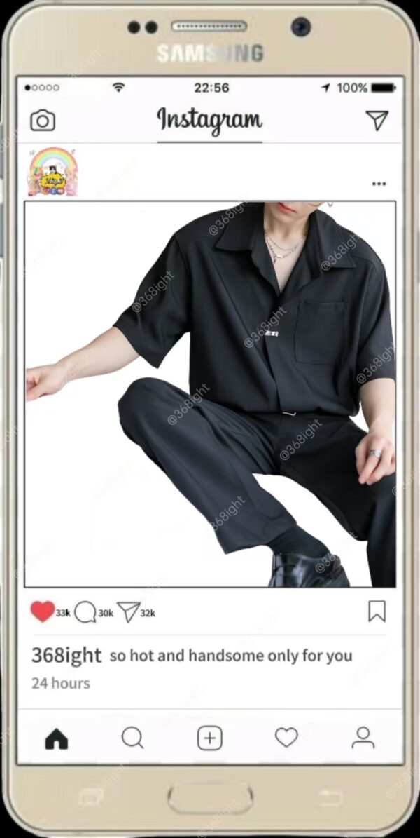 潮男短劇明星型男七分袖上衣 - Image 4