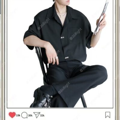 潮男短劇明星型男七分袖上衣