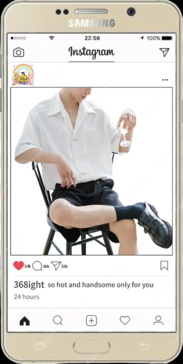 潮男短劇明星型男七分袖上衣 - Image 6