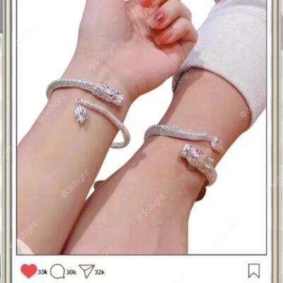 情侶生肖龍純銀立體手鐲