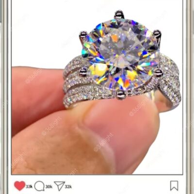 歐美輕奢六爪立體鋯鑽戒指