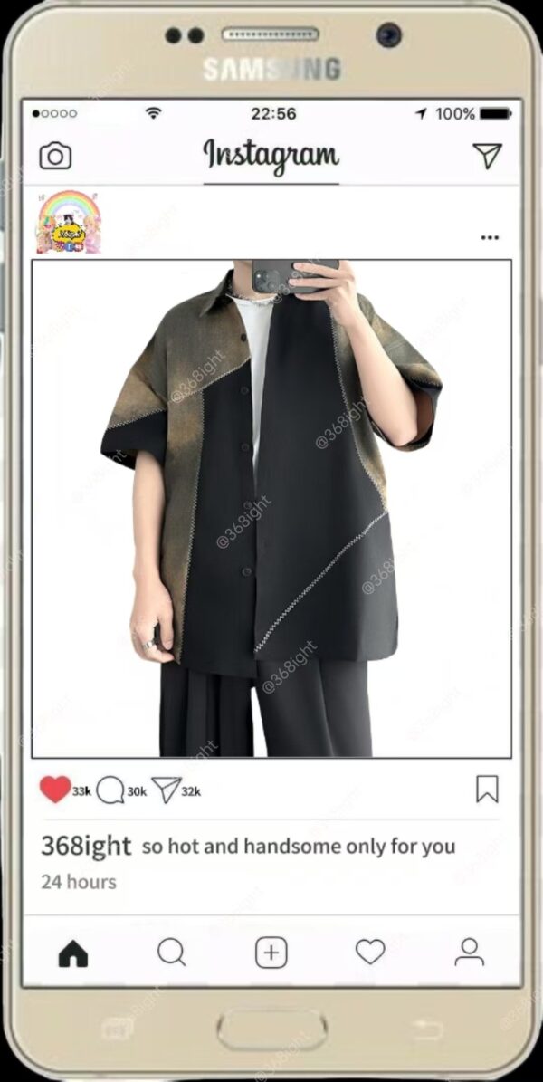 日系拼接風撞色潮男短袖衫 - Image 3