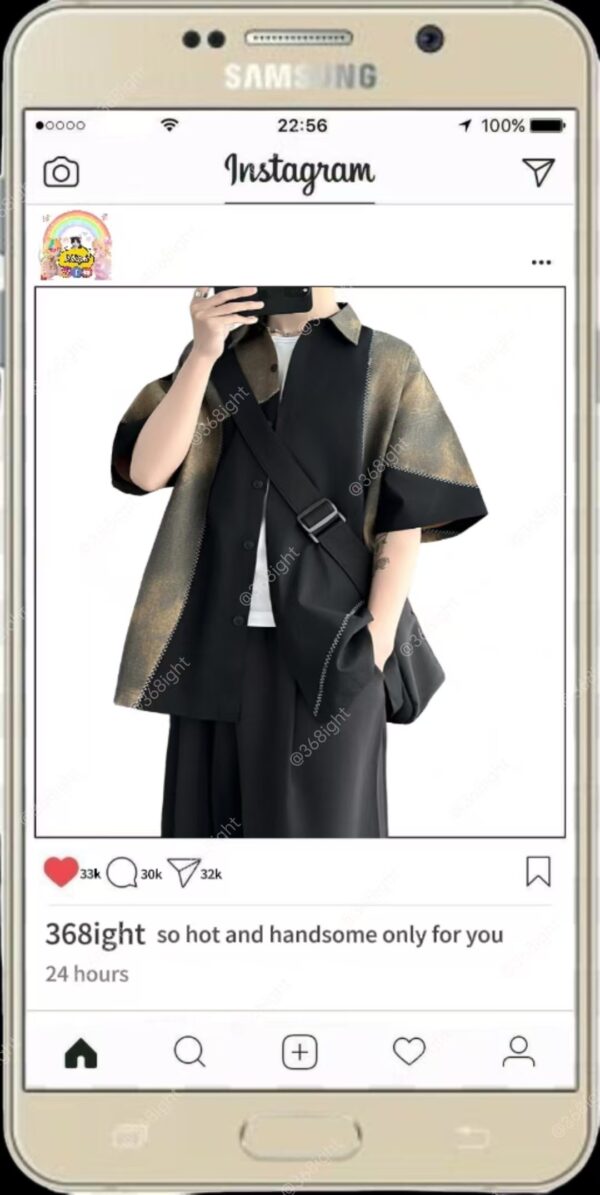 日系拼接風撞色潮男短袖衫 - Image 4