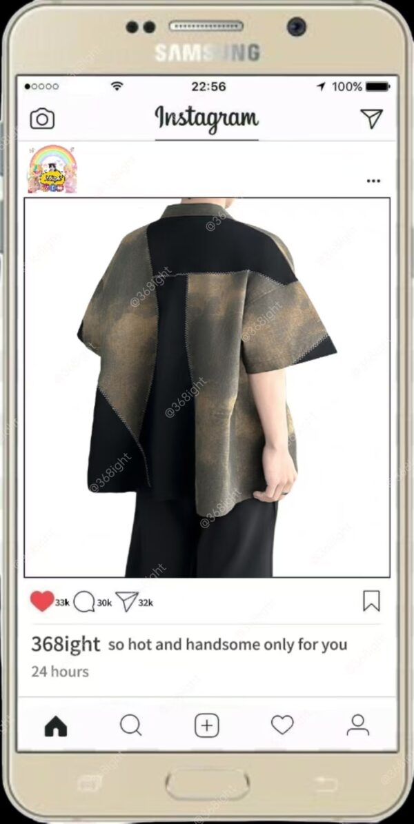 日系拼接風撞色潮男短袖衫 - Image 5