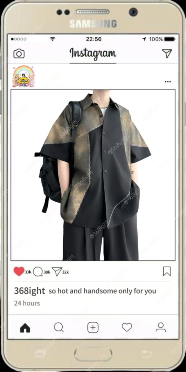 日系拼接風撞色潮男短袖衫 - Image 6
